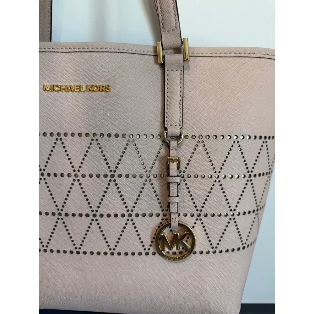 Michael Kors Studded Saffiano Leather Tote Bag Pink Shoulder Bag